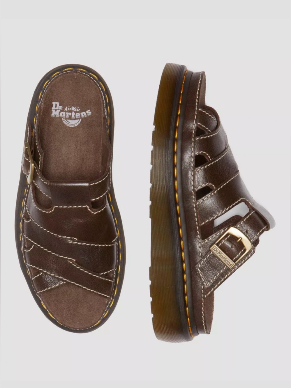 Dr. Martens Brown Leather Maxxy Slide Platform Sandals US Size Men 9 Women 10 - Picture 3 of 15